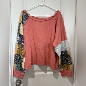 Free People Pink Patchwork Knit Top